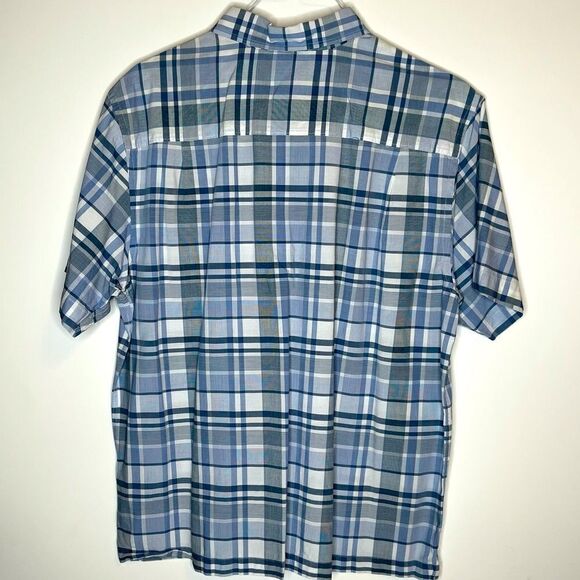 Large Cova Gray-Blue-White Plaid SS Cotton Blend Shirt - Picture 4 of 5